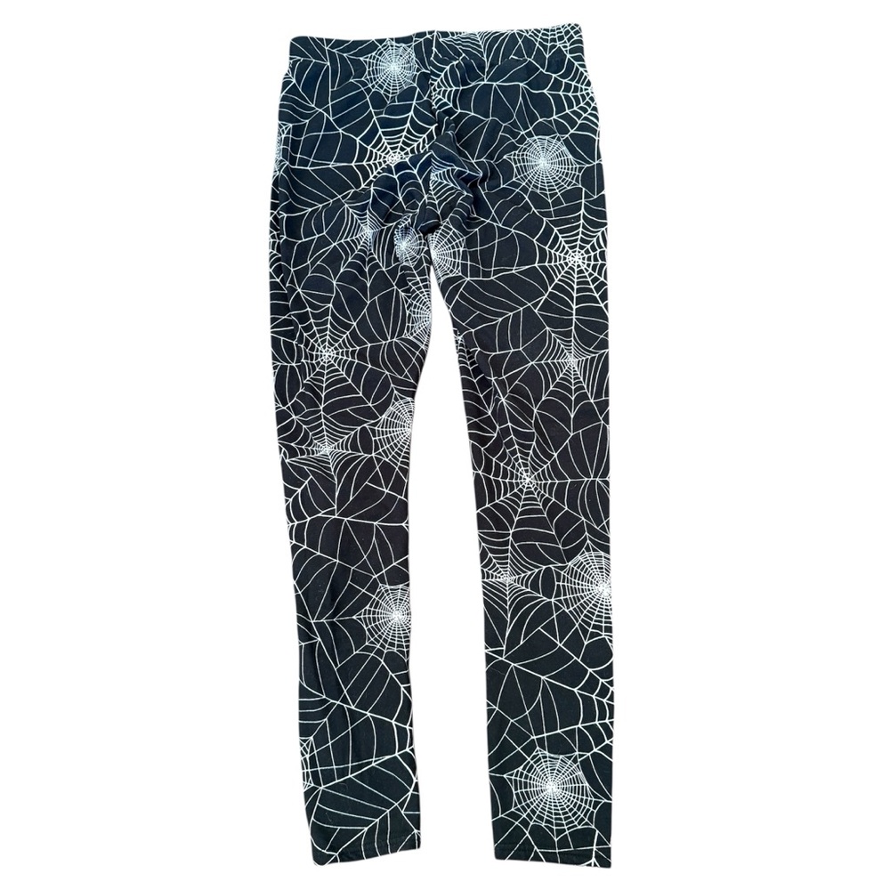 ONE‎ 5 ONE Spider Web Print Black White Leggings M Stretch Halloween Gothic Dark